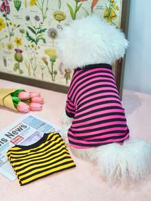 Striped Short Sleeve Pet Outerwear For Pomeranian & Bichon Frise Dogs