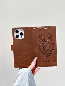 幸运鹿压纹PU皮革翻盖手机壳，防震，带支架，卡槽钱包式设计，兼容 6/7/8/XS Max/11/12/13/14/15/16/17 Pro Max，兼容Galaxy S22/S23/S24 Ultra/S25 Ultra、A05S/A14/A15/A25/A34/A35/A53/A54/A55/Note20 Ultra系列，兼容Redmi，兼容Infinix - 棕色 - 查看 11