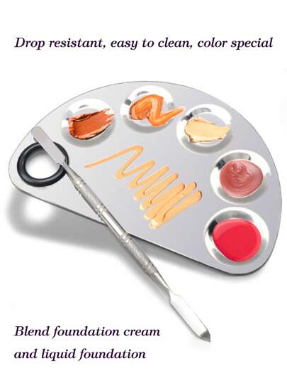 1pc/2pcs Stainless Steel Easy To Clean Convenient Foundation Palette, Concealer, Lipstick Color Mixing Palette, Makeup Blending Tool Set