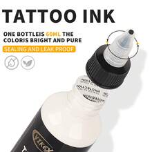 yikexuanli 60ml 白色纹身墨水，标准浓缩纹身颜料，颜色均匀、鲜艳、明亮，专业纹身墨水，适用于人体艺术