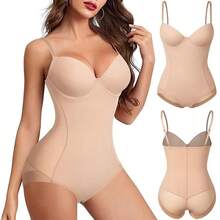Built In Bra Women Shapewear Bodysuit Tummy Control Body Shaper Underwear Slimming Belly Abdomen Waist Compression Shelf Bra Tank Top - 米色 - 查看 1