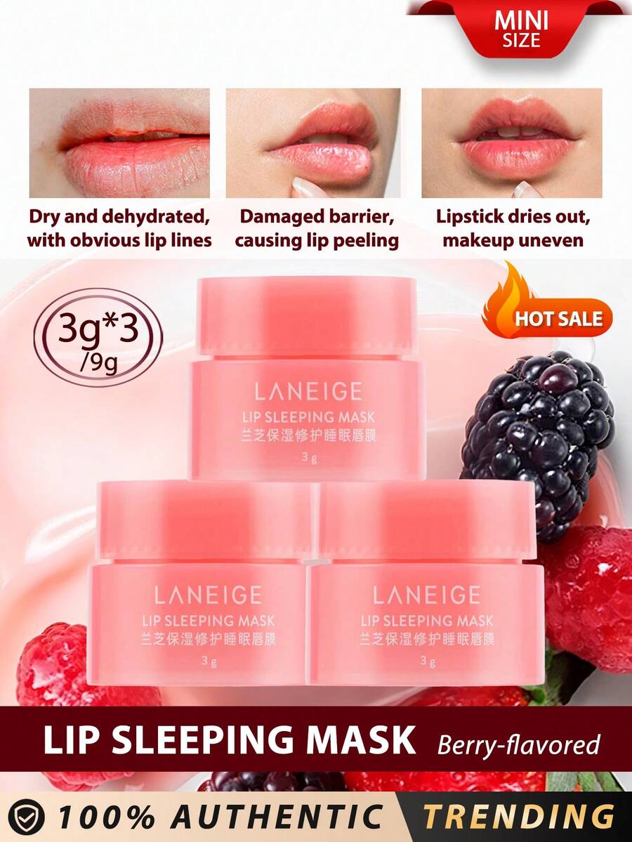 Laneige 兰芝[迷你]唇部睡眠面膜（浆果味）3克*3/9克 - 蕴含维生素C、穆鲁穆鲁籽油和乳木果油，以及抗氧化成分，专为干燥、皲裂的嘴唇设计 - 滋养、保湿，维生素C、穆鲁穆鲁籽油和乳木果油，抗氧化成分，适用于干燥、皲裂的嘴唇 - Berry 3g*3/9g - 查看 1