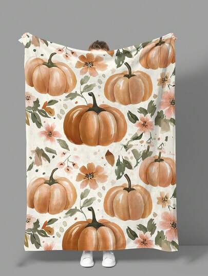 1 cobertor de flanela para todas as estações, roupa de cama, manta grossa e macia com estampa de abóbora para sofá, cochilo no escritório, decoração de quarto, viagem e acampamento, adequado para sala de estar, quarto, volta às aulas, presente de feriado, decoração de Halloween, decoração de outono, decoração de quarto