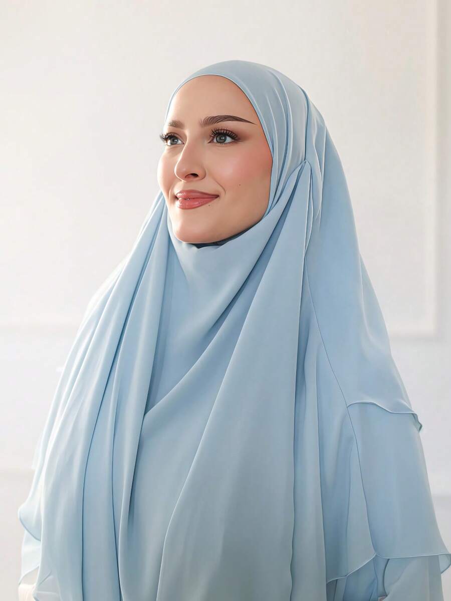 1 件朴素飘逸雪纺 Khimar | 光滑轻盈的雪纺，讨人喜欢的面部遮盖，全覆盖，穿着舒适，优雅适合日常、外出和祈祷