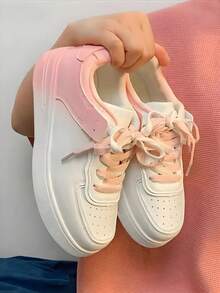Zapatillas deportivas de mujer, estilo sencillo con degradado de colores, suela gruesa, cómodas para correr, ideales para hacer deporte, ir al trabajo y para el día a día. - Rosa - Ver 2