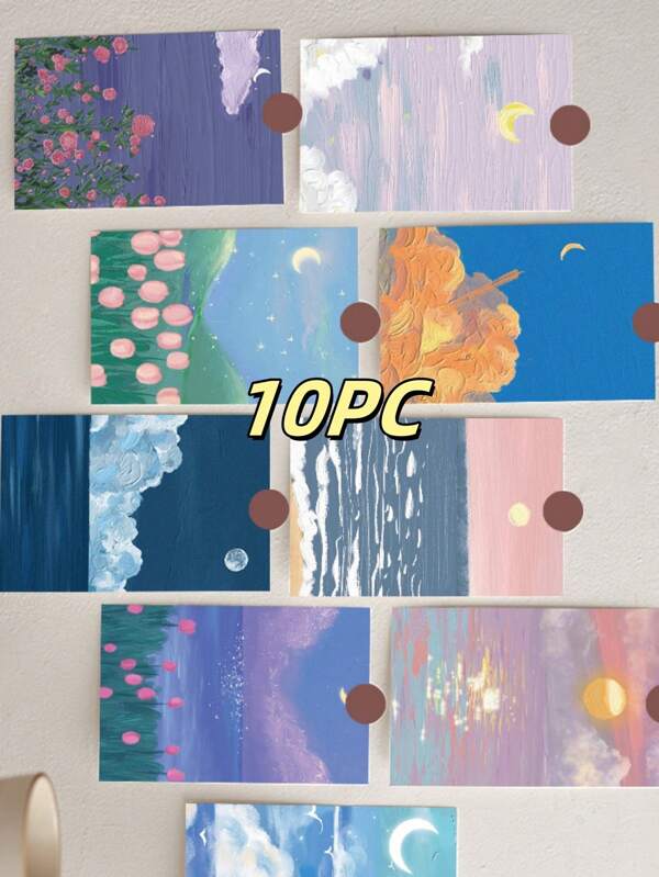 10pcs Starry Sky Postcard Posters, Creative Decorative Wall Stickers For Dorm, Bedroom, Minimalist Aesthetic