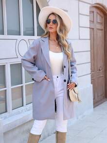 Damen Jacke mit einfarbigem Knopfkragen, geeignet für den täglichen Gebrauch, Urlaub, Reisen, Herbst/Winter, dick