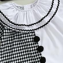 0-5 Years Kids Toddler Baby Boy Girl Clown Costume Halloween Outfits Contrast Color Long Sleeve Jumpsuit And Hat 2Pcs Clothes Set Funny Clown Dress Up Cosplay Costume - 白色 - 查看 5