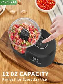 Picadora de verduras eléctrica PANCERKA, procesador de alimentos, picadora de alimentos eléctrica, licuadoras para la cocina y procesador de alimentos para bebés, 1,5 taza de batidora, para cortar en dados, picar y hacer puré, negro (enchufe UE) - Enchufe EU Tipo C(220-240V) - Ver 4