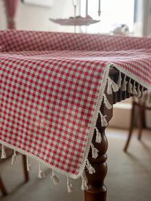 1 件红格子和绿色桌布，波西米亚休闲清新风格餐桌布，适用于酒店、餐厅、卧室、客厅、派对、户外聚会、节日装饰、秋季装饰、房间装饰 - 紅色 - 查看 11