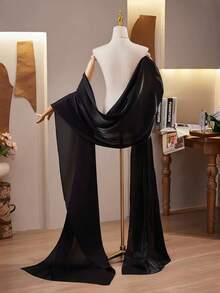 1 件女士长披肩，有淡紫色、粉色、白色、黑色、红色可选，优雅的婚礼披肩，面纱围巾适合婚礼、宴会、表演、派对、旅行摄影道具、婚纱配饰、节日装饰、韩国复古风格长雪纺围巾、婚纱、旗袍外套披肩 - 彩色 - 查看 5