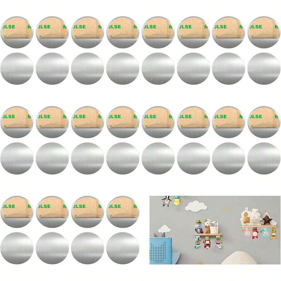 50-Pack Mellbree Self-Adhesive Metal Plates For Tonie, Strong Magnetic Force For Secure Hold, For Kids Room Decoration And Tonie Figure Storage (20 Mm Diameter, 0.4 Mm)
