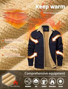 Men's Winter Jacket Lined Sherpa Jacket Warm Trucker Coat Multi Pocket - Màu xanh hải quân - Xem 5