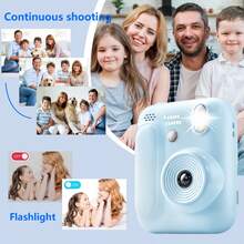 儿童即时打印相机，8 倍放大 - 1080P 高清自拍视频和内置闪光灯，便携式迷你照片打印机，带 4 色打印纸卷，是节日、圣诞节、万圣节、生日派对和特殊场合的有趣创意礼物