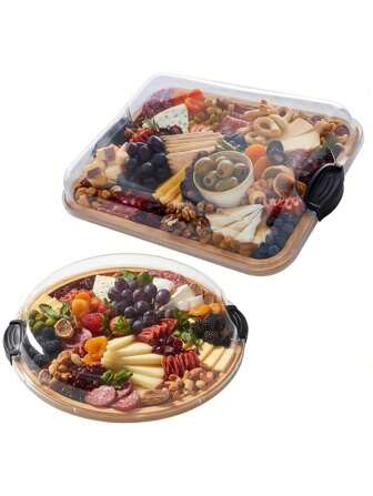1 peça, prato grande de queijos com tampa, fácil de transportar, caixa pronta para consumo para limpeza externa, tábua de queijos com divisória, despedida de solteiro, presente de casamento, feriado, Natal, presente de casamento de Ação de Graças (redondo, quadrado)