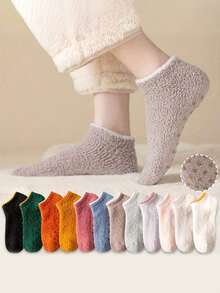 1/4 Pairs Of Solid Color Plush Socks, Thick Warm Soft Fluffy Socks, Suitable For Autumn And Winter, Women's Socks - Multicolor - View 2
