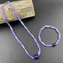矩形天然紫水晶石手链 身体净化瘦身手链 女士能量石手链 减肥手链 缓解疲劳 疗愈瑜伽-紫色 - 紫色 - 查看 6