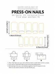 24 片长方形按压指甲，欧美法式豹纹浮雕花朵夏季美甲用品，Y2K 辣妹风格，全覆盖易粘贴设计，适合女士和女孩旅行、度假、聚会 - 彩色 - 查看 4