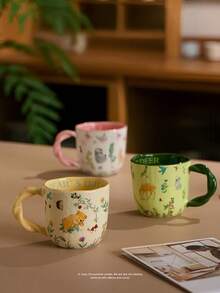 花园动物马克杯 - 陶瓷咖啡杯和茶杯，适用于热饮/冷饮 | 非常适合家庭、家庭聚会、餐厅、办公室和学校 | 理想的节日礼物、生日礼物和返校礼物 - 彩色 - 查看 3