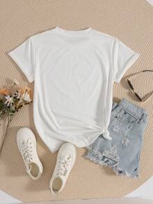 Leopard And Letter Graphic Tee Graphic Cheetah Print Tees Women Tops - Blanco - Ver 2