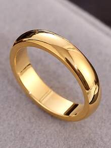 1 件经典简约百搭光滑 4 毫米钛钢情侣戒指，休闲商务风格，简约优雅设计，适合日常佩戴、节日、派对和作为礼物 - 金色 - 查看 17