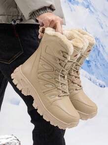 Botas de Trabalho de Inverno Masculinas, Botas de Neve de Deserto Respiráveis e Duráveis para Caminhada ao Ar Livre, Botas de Neve de Cano Alto Unissex Tamanho 36-46 com Isolamento Extra