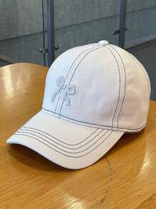 1 pieza Gorra de béisbol con bordado de lazo para volver a la escuela para mujeres, versátil y dulce, sombrero visera estilo coreano a cuadros, favorecedora, para primavera/verano