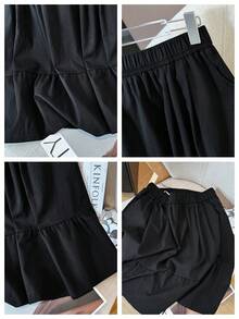 Rikumo 日系休闲黑色半身裙，带口袋，A字裙摆设计，春季款 - 黑色 - 查看 11