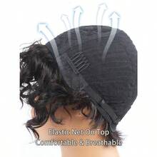 AShort Curly Pixie Cut Wig Human Hair For Black Women Bob Gluel Wear And Go Wig Brazilian Human Hair Loose Curl Haircut Side Bangs Natural Wavy Wigs Fashion Wigs4331 - 101-黑色 - 查看 4