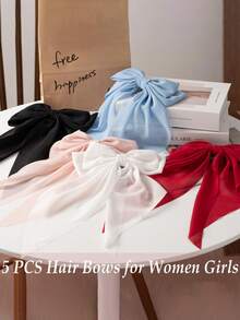 5个超大蝴蝶结发夹，带丝带 - 适合厚发或薄发，防滑爪夹，女孩发饰，丝带，丝带蝴蝶结，发夹，蝴蝶结，派对发饰，母亲节时尚，日常派对，情人节发饰，情人节爪夹，学习用品 - 彩色 - 查看 3
