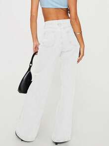 Women's Straight Leg Denim Pants - Elegant Wide Leg Floor-Length Jeans With Button & Zipper, Relaxed Fit Casual Trousers For Everyday Outings - 白色 - 查看 4