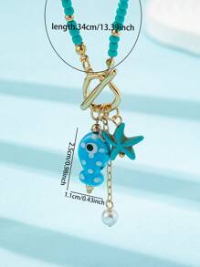 1件手工制作夏季海洋波西米亚风串珠鱼海星吊坠项链，带扣环，海洋生物吊坠，度假风情女士波西米亚风首饰（颜色和形状可能有所不同）