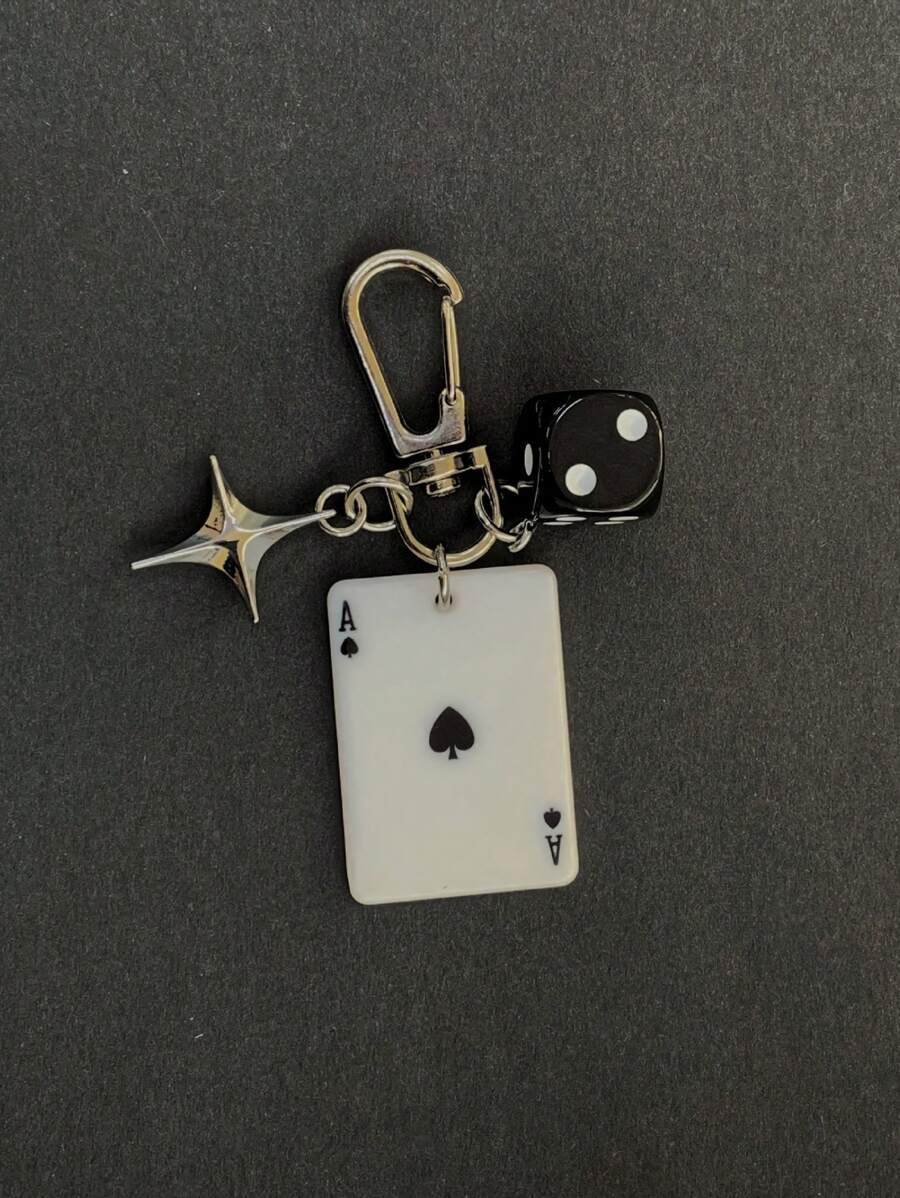 1 件男女通用新款创意卡通骰子钥匙扣亚克力扑克牌吊坠时尚个性包包饰物背包装饰钥匙扣适用于包包汽车配件女士 - 彩色 - 查看 1