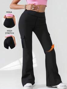 1 pieza Pantalón de yoga con forma sin costuras y de cintura alta, elegante y sexy. Este esencial de verano cuenta con un diseño de pierna acampanada que se ajusta al Body, levanta el trasero y da forma a la figura, mientras también aplana el abdomen.