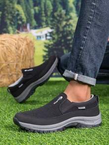 男士休闲鞋，新款舒适时尚简约纯色多功能户外徒步露营防滑平衡耐磨帆布一脚蹬乐福鞋，男士休闲运动鞋（鞋码偏小，下单时请选择大一码） - 黑色 - 查看 3