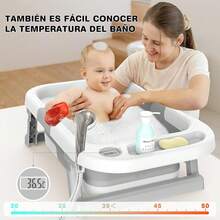 Bañera Plegable para Bebe con Demuestre Temperatura, Tina de Baño para Bebe con Cojin para Bañar, Bañera para Bebe para Baño en Casa, Bañera Multiusos para Bañarse,Lavar La Ropa