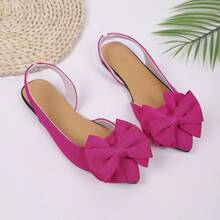 Women's Fashion Cute Bow Decor Adjustable Flat Pointed Toe Sandals - Hot Pink - View 6
