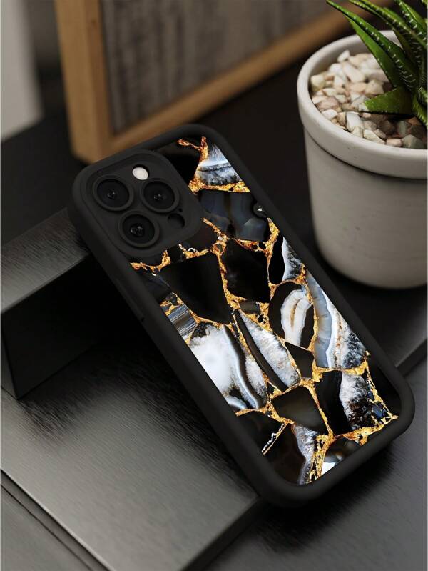 1pc New Marble Texture Art Style Pattern Phone Case, Suitable As Gift For Boyfriend, Friend, Girlfriend, Family, Brother, Colleague, Younger Sibling, Couple, Classmate, Teacher, Birthday Or Holiday Gift. Black Matte Soft Protective Case Compatible With IPhone 13/16/15/14/13/12/11/Pro/ProMax/X/XR/XS/XSMAX/7/8/PLUS, /Redmi/OPPO/Vivo/Honor