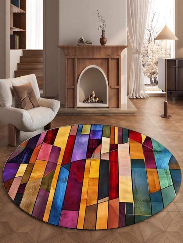 1pc Colorful Striped Velvet Decorative Carpet, Versatile For Living Room, Dining Room, Study, Bedroom, Entryway, Unique & Fashionable Home Decor, New Design, Soft & Skin-Friendly Material