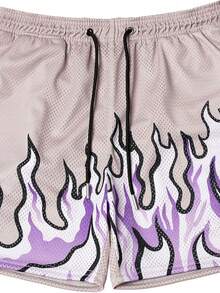 Men's Summer Casual Sports Shorts Cool Flame Pattern Sports Shorts - pink1 - View 3