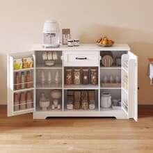 Lofka Sideboard Cabinet With Storage, A Coffee Bar Cabinet With Drawer, Buffet Cabinet Adjustable Shelves,For Bathroom And Living Roomfor Bathroom And Living Room - 白色 - 查看 9