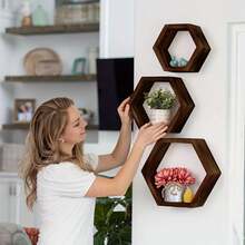 Estante de pared flotante hexagonal, estante de almacenamiento hexagonal - para amantes de la decoración del hogar - regalo perfecto - adecuado para baño, dormitorio - M - Ver 9