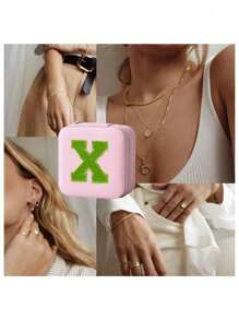 1 件多功能 Ins 风格便携式珠宝收纳盒，带拉链，天鹅绒和 PU 材质，多层，可容纳戒指、耳环、项链和其他配饰，适合女士返校收纳整理器旅行必需品返校宿舍收纳秋季装饰 - 粉色 - 查看 8