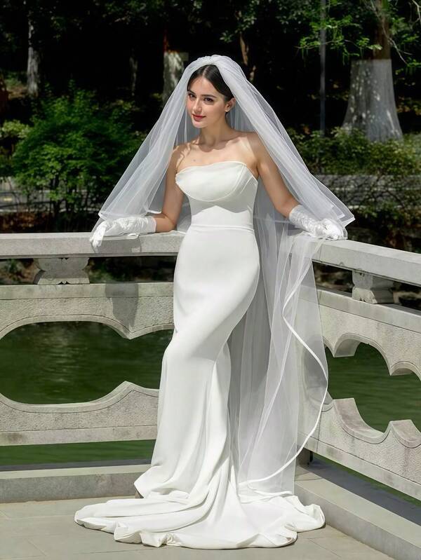 1 pièce Voile de mariée blanc, voile à double couche de 3 m de long avec peigne pour mariage, photographie, cérémonie, fête, cosplay, séance photo - style vintage élégant