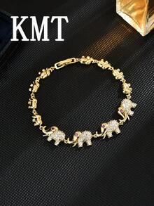 1pc Copper Inlaid Cubic Zirconia Cute Elephant Design Women Fashion Bracelet, Elegant For Daily Wear And Party - Elephant - View 8