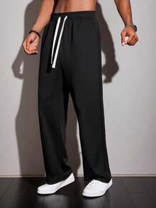 3pcs Black + Dark Grey + Light Grey Fashion Casual Sports Drawstring Waist Straight Leg Pants, Men's Regular Fit Sweatpants, Joggers, Gift For Men