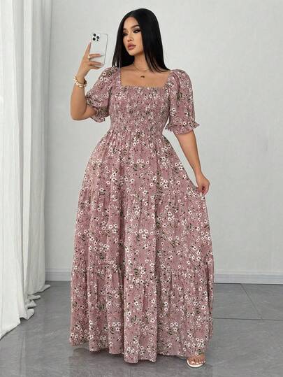 Plus Size Women Casual All-Over Printed Dress, Fashion, Versatile, Suitable For Holiday, Daily Wear, Birthday Party, Date, Singles' Party, Travel, Back To School Party, Woven Fabric