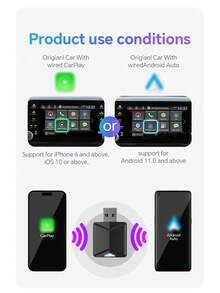 XUDA新款CarPlay AI盒子无线迷你二合一适配器，有线转无线CarPlay和Android Auto智能盒，传输稳定，适用于99%原车有线CarPlay/Android Auto车型，2.4~5.0 GHz WiFi5 - 黑色 - 查看 10