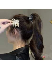 1 buc. Clemă elegantă pentru gheare în formă de coadă de cal, cu decor metalic, perle și strasuri, cleme pentru gheare, gheare de păr, cleme pentru păr, agrafe de păr, agrafe de păr