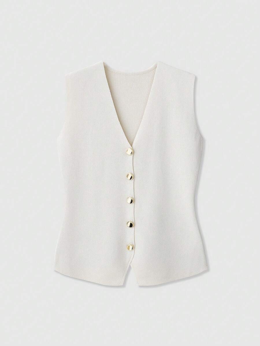 女士时尚休闲纯色针织无袖针织背心毛衣